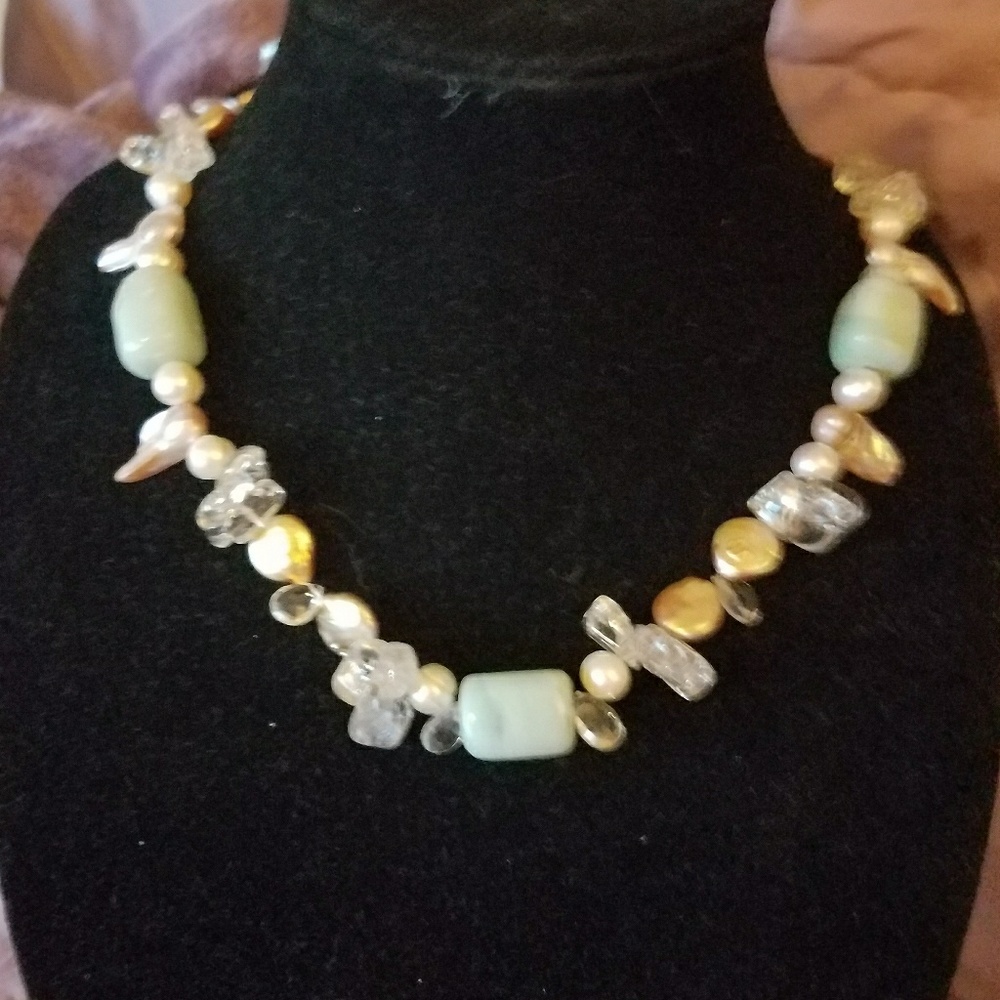 Artisan Natural Stone Pearl Necklace and earrings